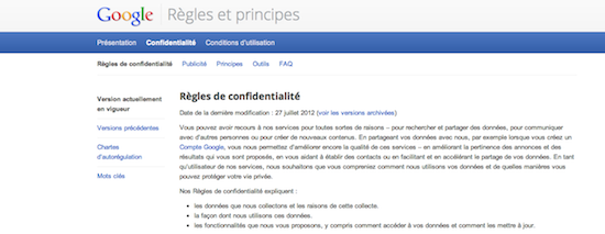 google confidentialité