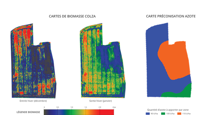 Analyse des besoins en azote d'une parcelle de colza par un drone d'Airinov